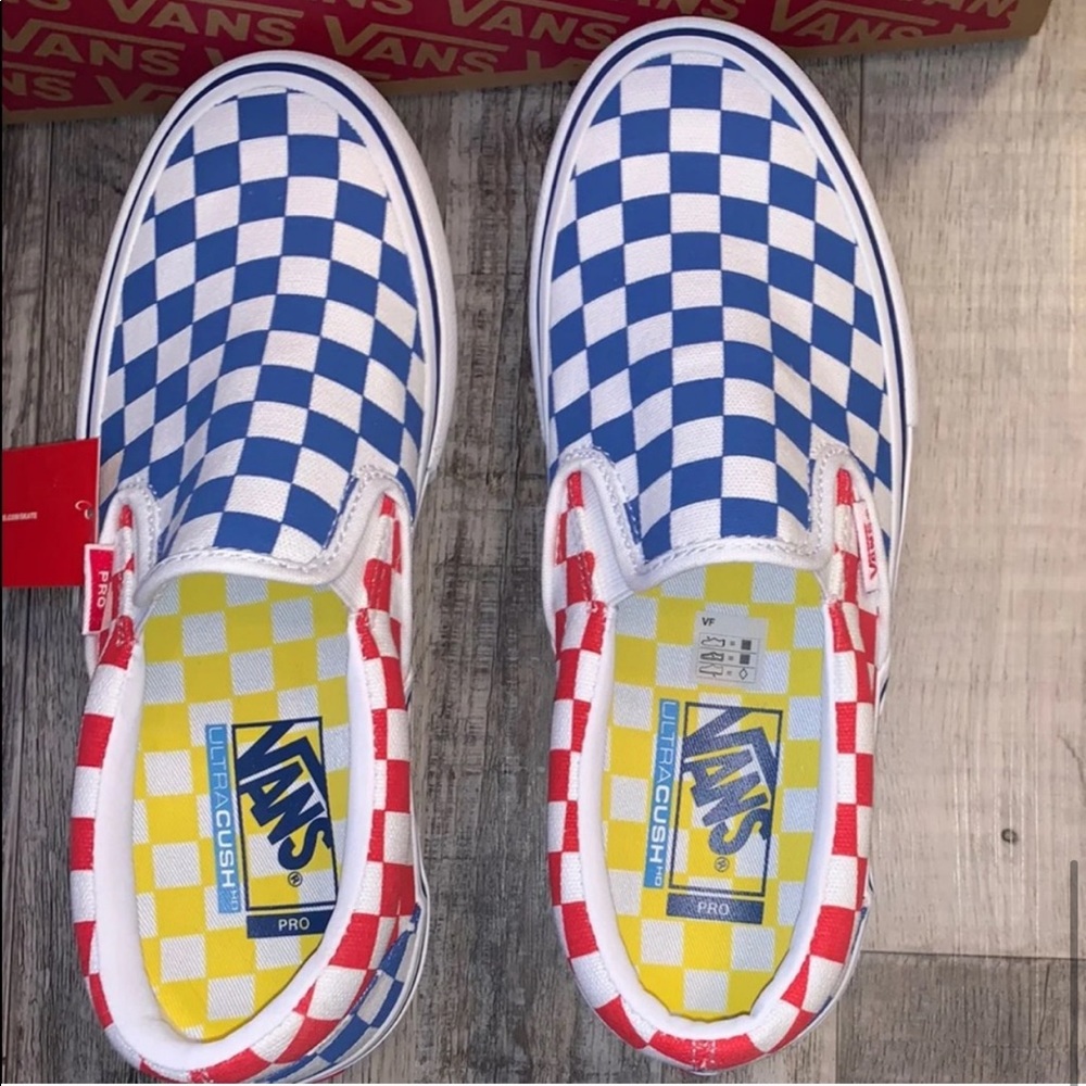 Vans red blue checkered slip on pro shoes sneakers - Picture 6 of 6